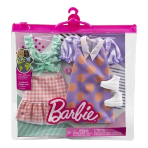 Barbie Fashions 2 Pack Green Spotted Top And Purple Spotted Dress