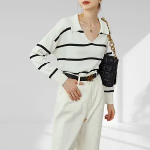 French Retro Striped Long Sleeve Pullover