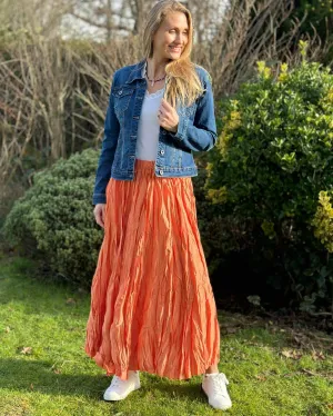 Long Crinkle Satin Skirt - Orange