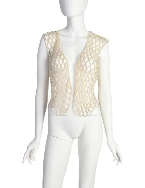 1980s Vintage Creamy Pearl Open Net Vest