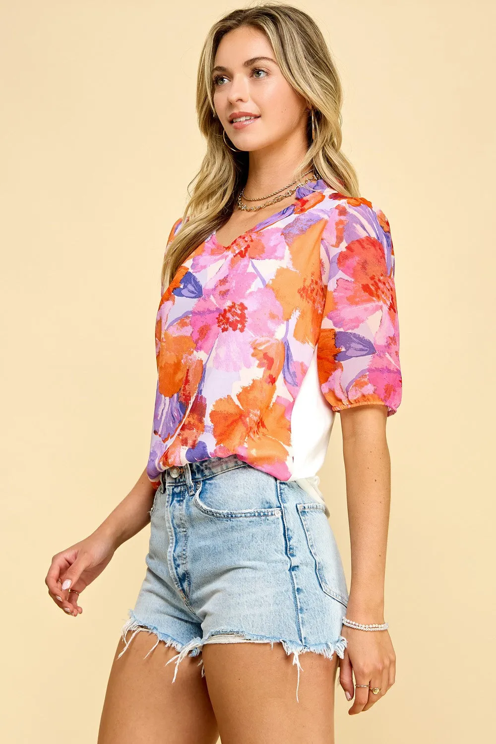 Abstract Floral Print Top - Final Sale