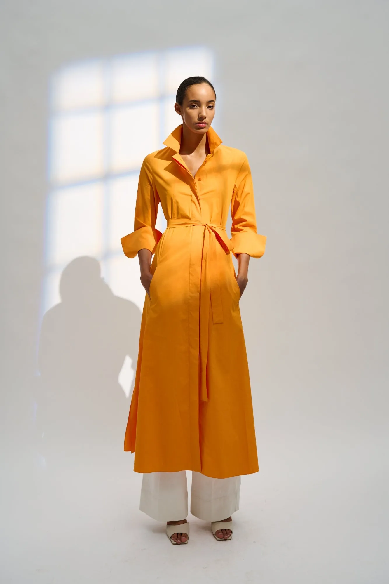 Alma Belted Maxi Shirt Dress - Orange