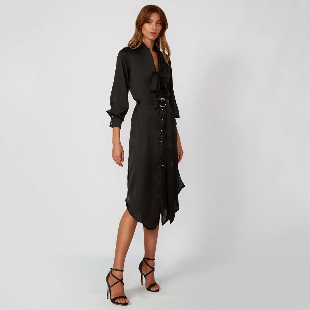 ARABELLA Black Lantern Sleeve Midi Shirt Dress