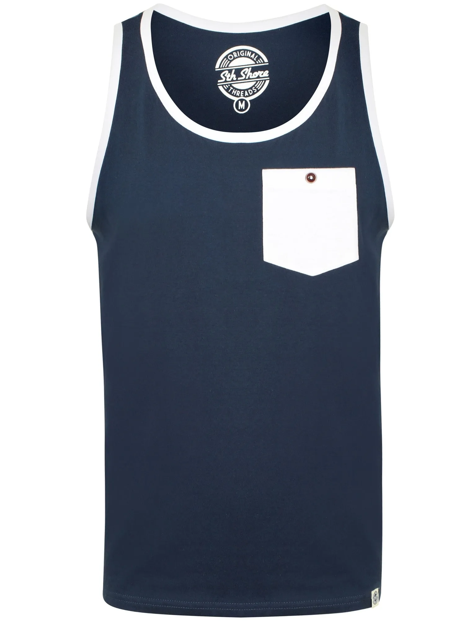 Arnie Cotton Vest Top with Chest Pocket In Insignia Blue - South Shore