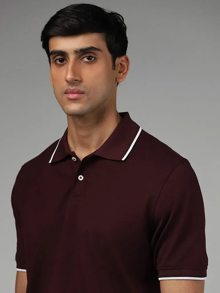 Ascot Wine Cotton Relaxed-Fit Polo T-Shirt