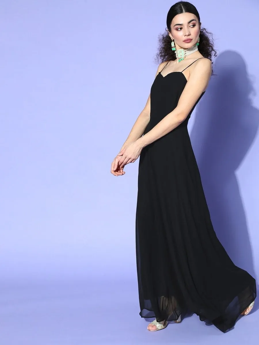 Black Solid Gown with Embroidered Jacket