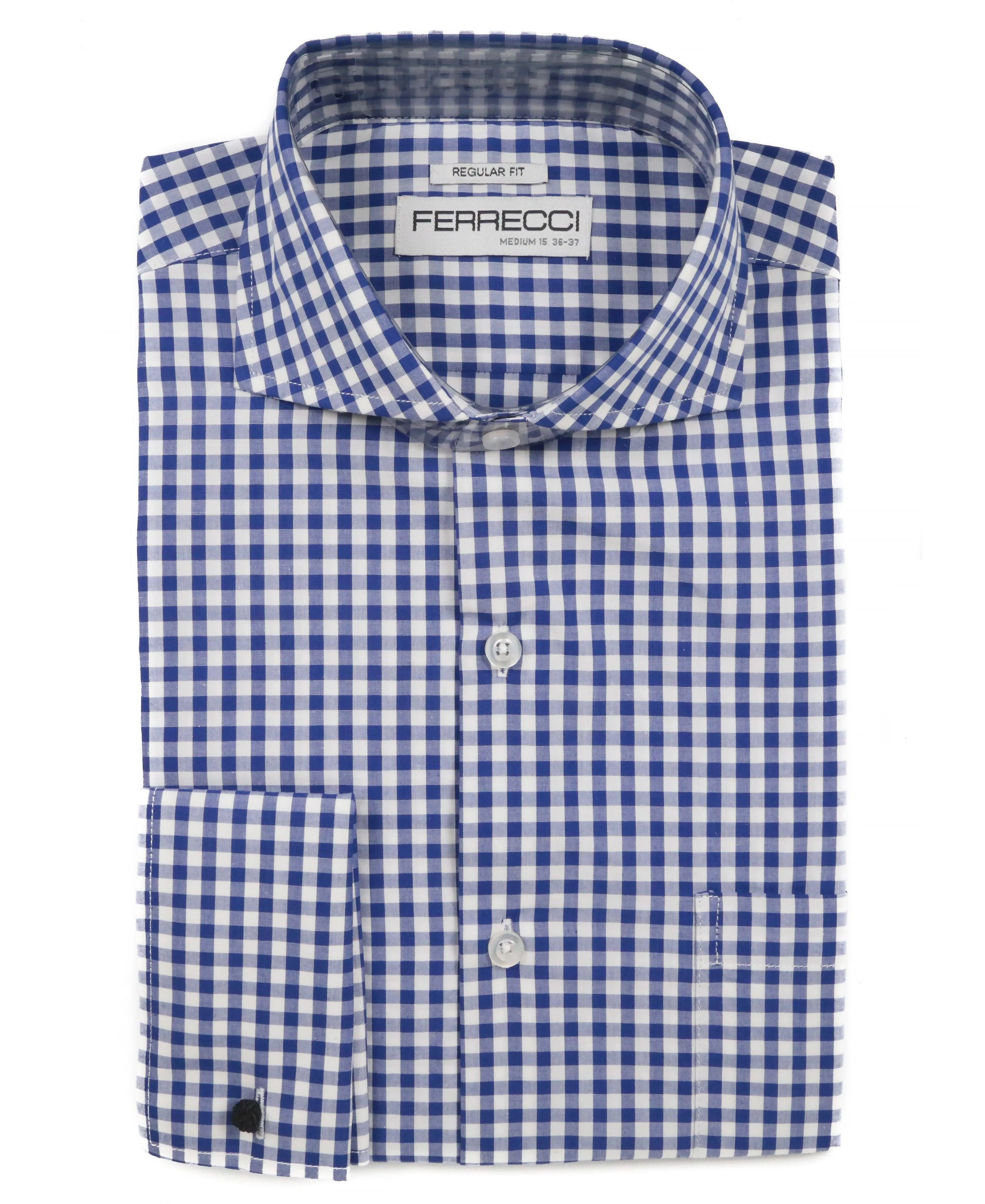 Blue Gingham Check French Cuff Regular Fit Shirt