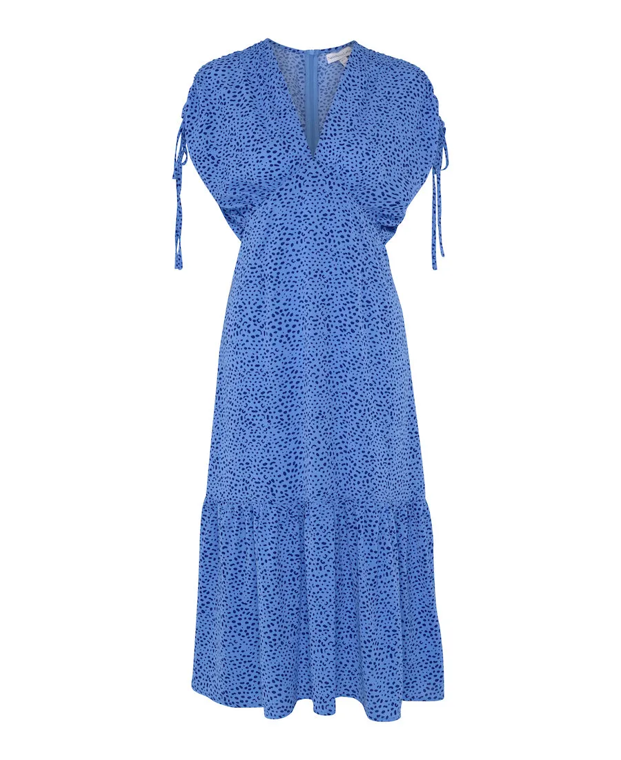 Blue Leopard Ruched Midi Dress