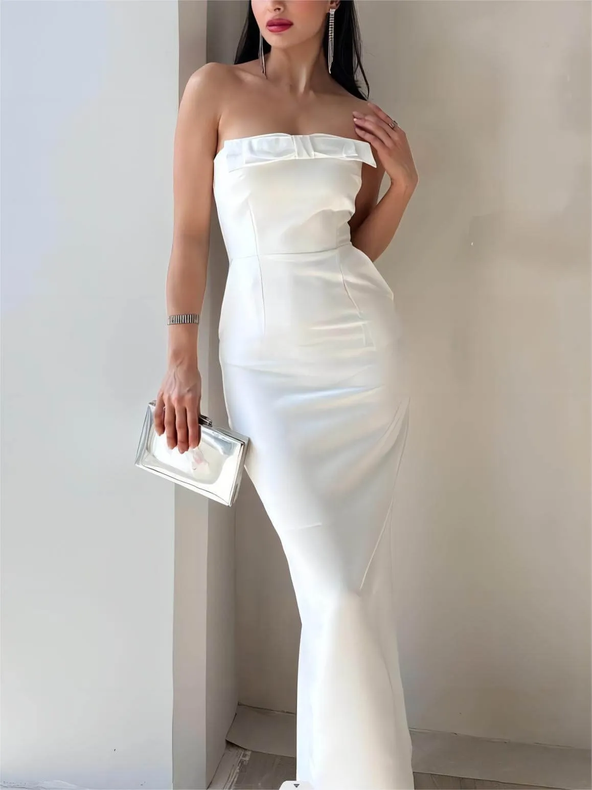 Bow Strapless Stylish Midi Dress