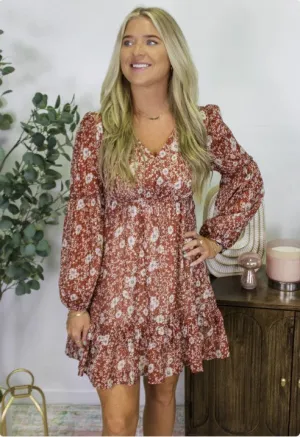 Brown Floral Dress - #7879-7882