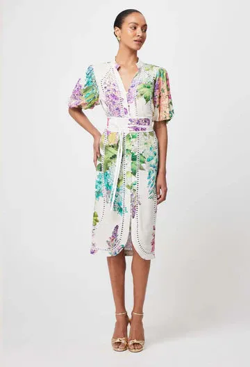 CARLYLE EMBROIDERED LINEN VISCOSE DRESS IN WISTERIA ALBA