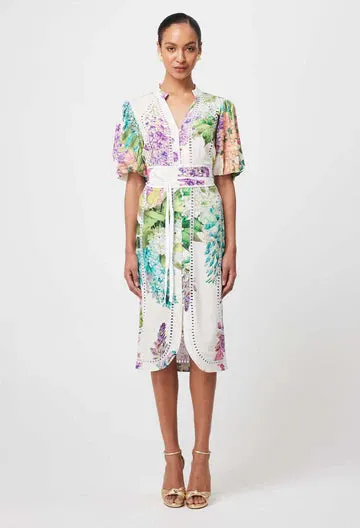 CARLYLE EMBROIDERED LINEN VISCOSE DRESS IN WISTERIA ALBA