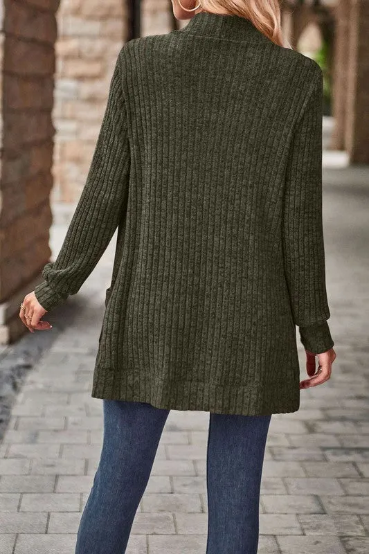 Chasing You - Army Green Casual Patchwork Long Sleeved Cardigan