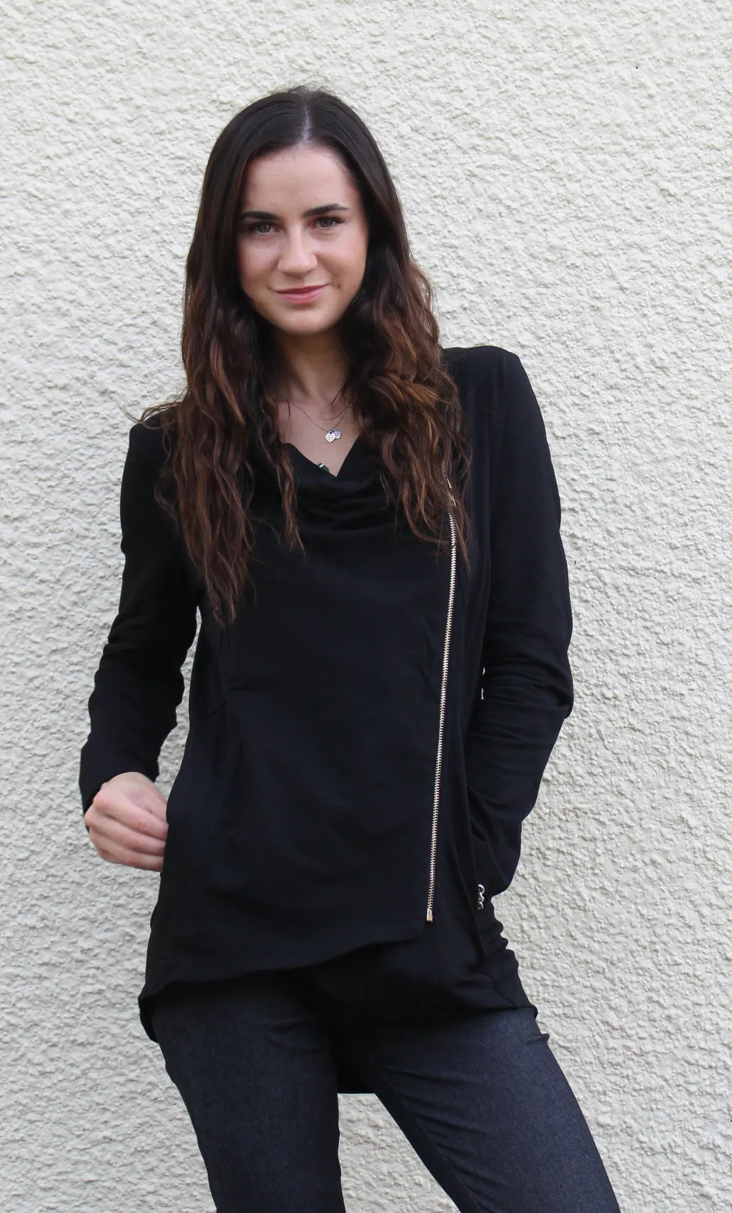 Chic Side Zip Jacket, Black