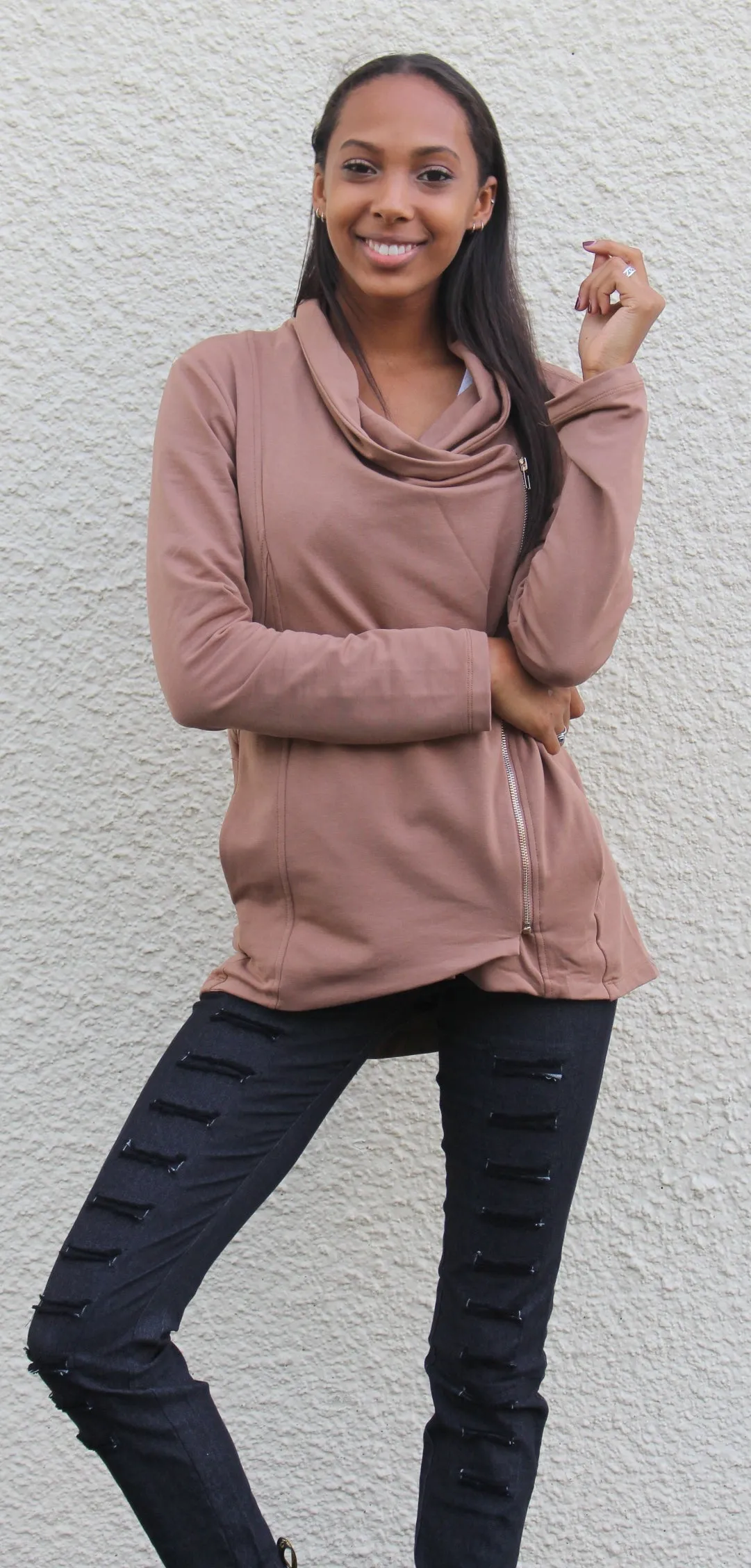 Chic Side Zip Jacket, Chocolate