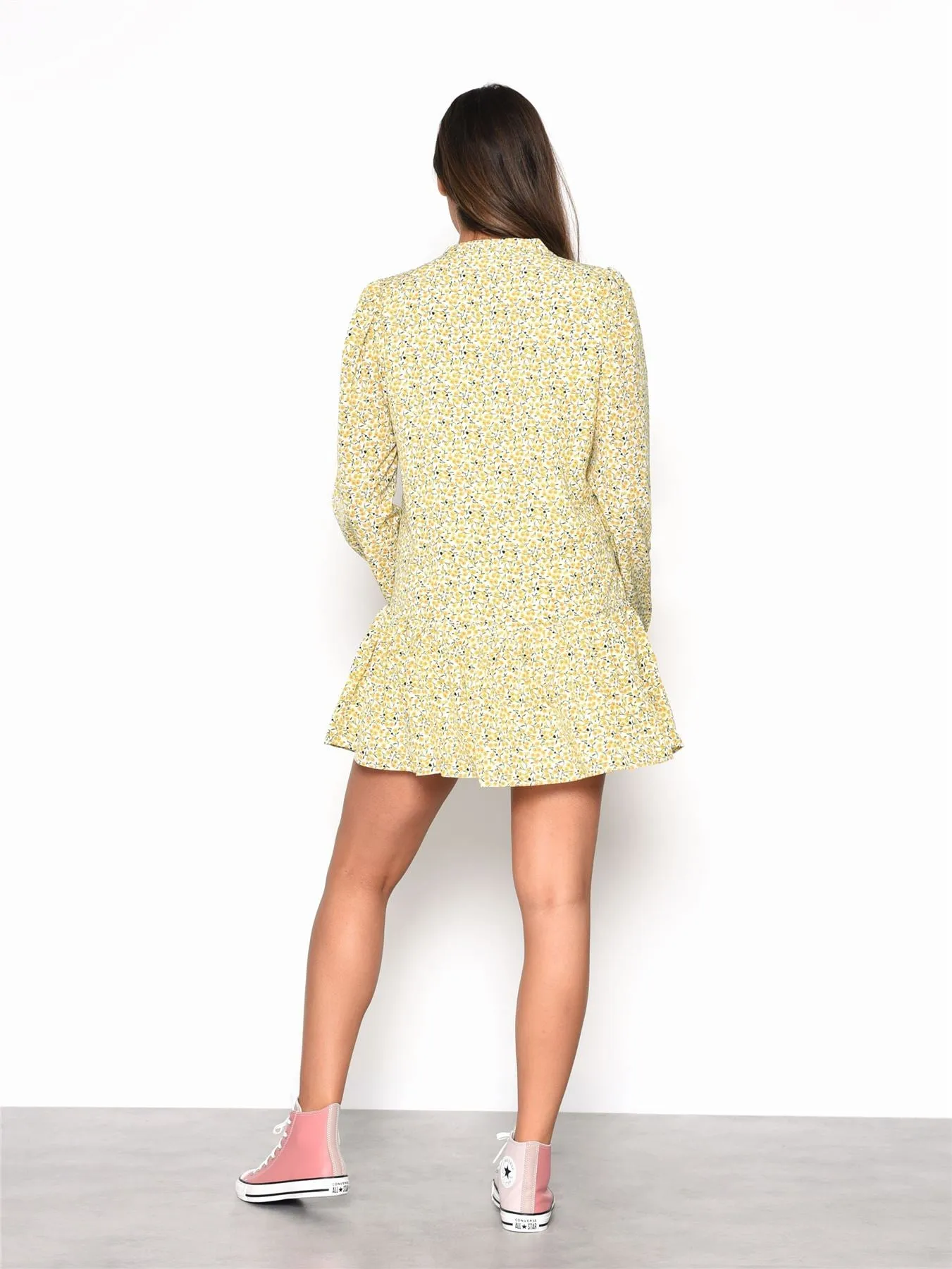 Citron Daisy Floral Long Sleeve Smock Dress