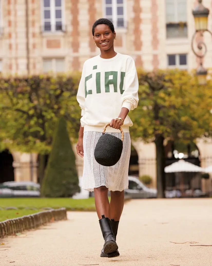 Clare V. Cream Oversized CIAO Sweatshirt