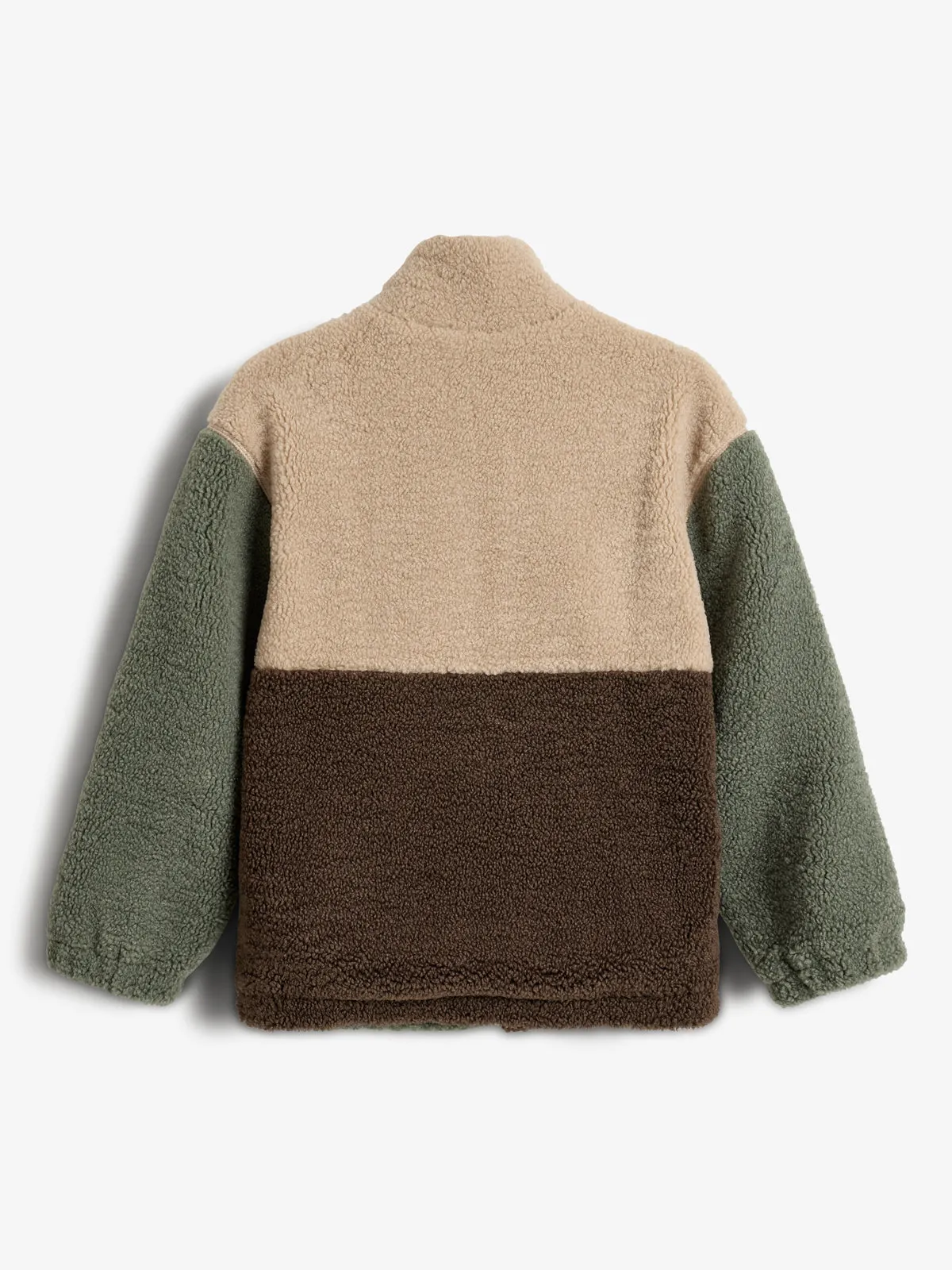 Colorblock Teddy Jacket - Tween - Green/Beige/Dark Earth