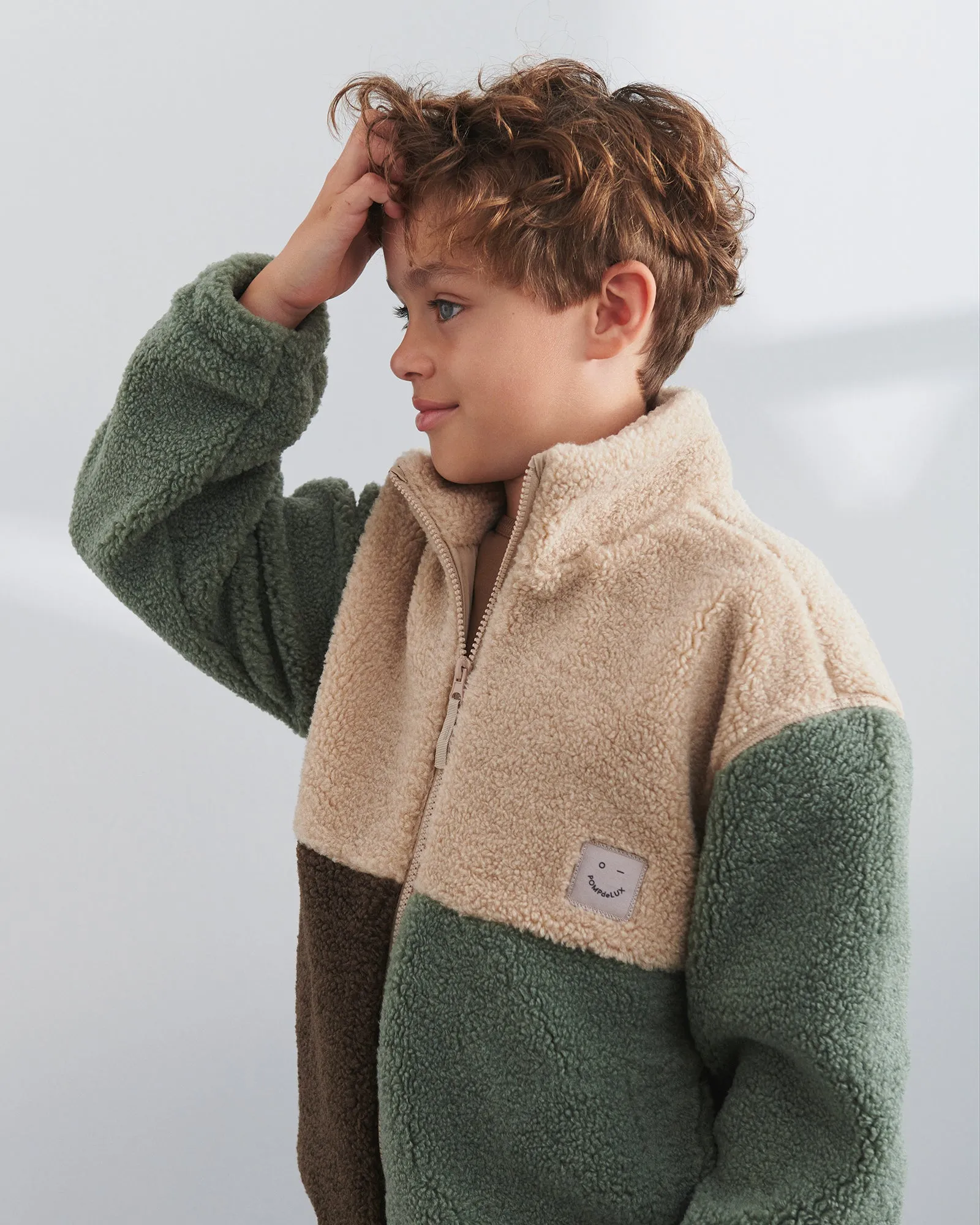 Colorblock Teddy Jacket - Tween - Green/Beige/Dark Earth