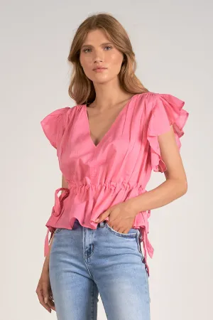 Cotton Ruffle Sleeve Tie Blouse