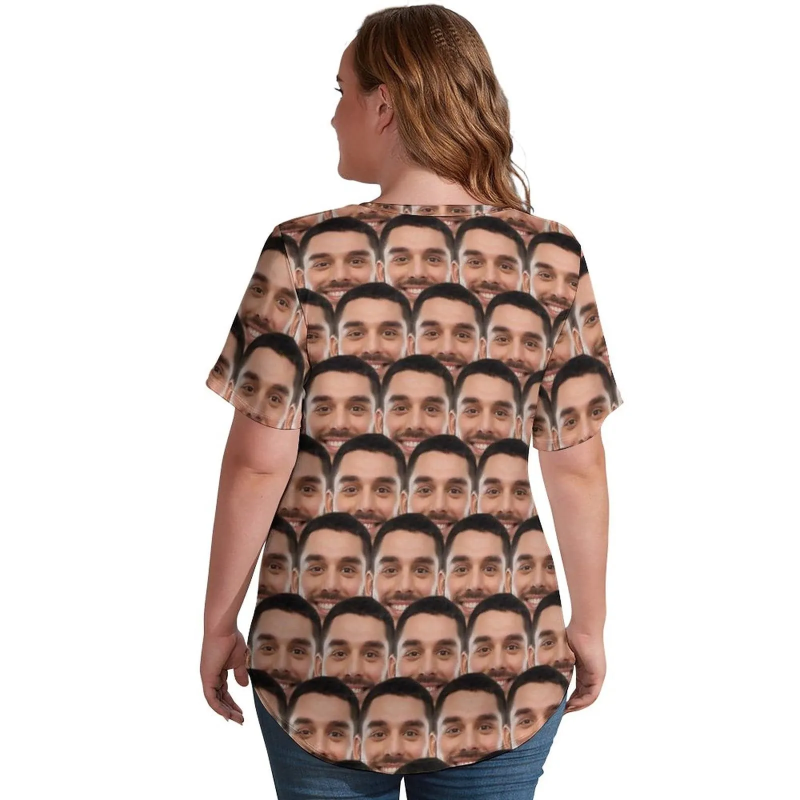 Custom Face Seamless Boyfriend Plus Size V Neck T-shirt for Her Design Your Own Shirt Gift