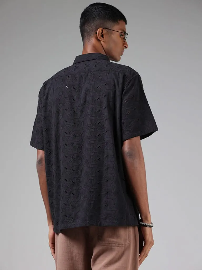 ETA Black Schiffli Relaxed-Fit Shirt