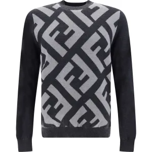 Fendi Chic Grey Wool Iconic Logo Sweater