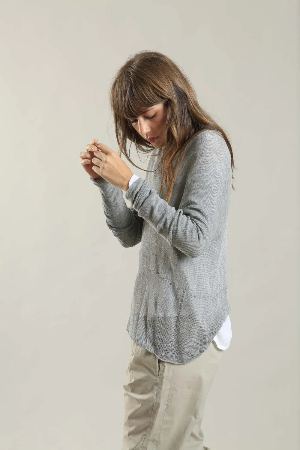 Fog Silver Grey Cross knitted shirt with Long Sleeves