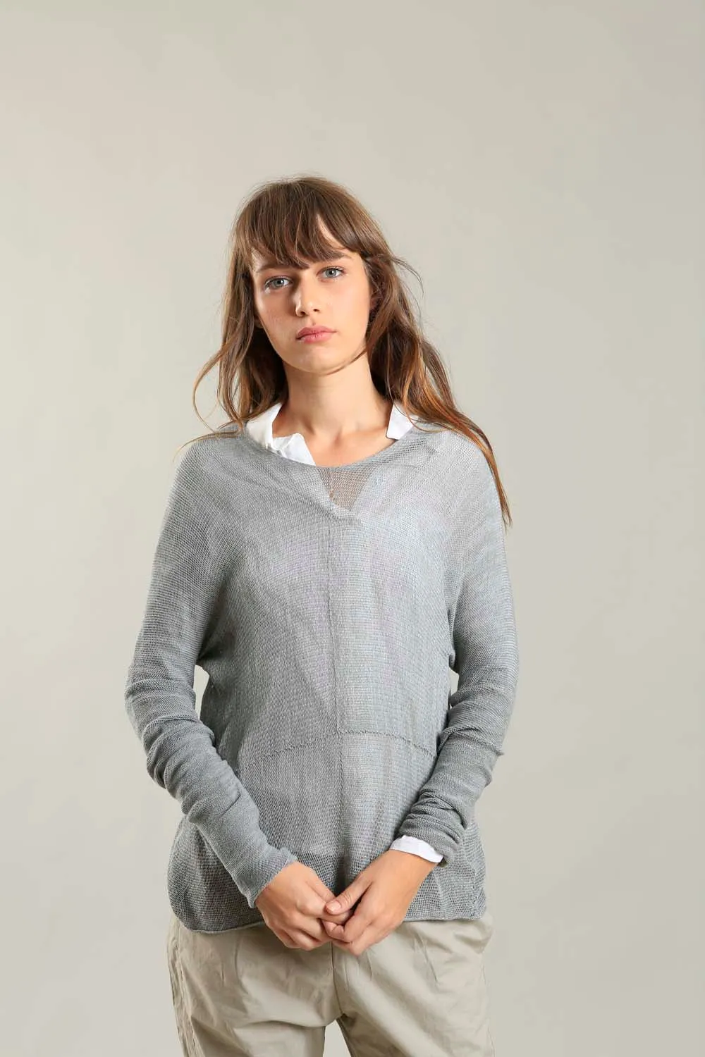 Fog Silver Grey Cross knitted shirt with Long Sleeves