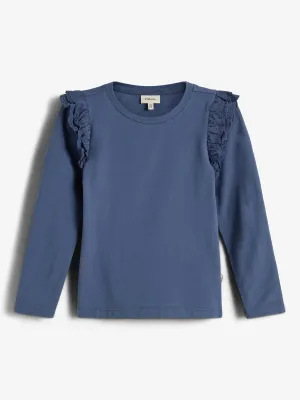 Frill Cap Jersey Blouse - Kids - Vintage Blue