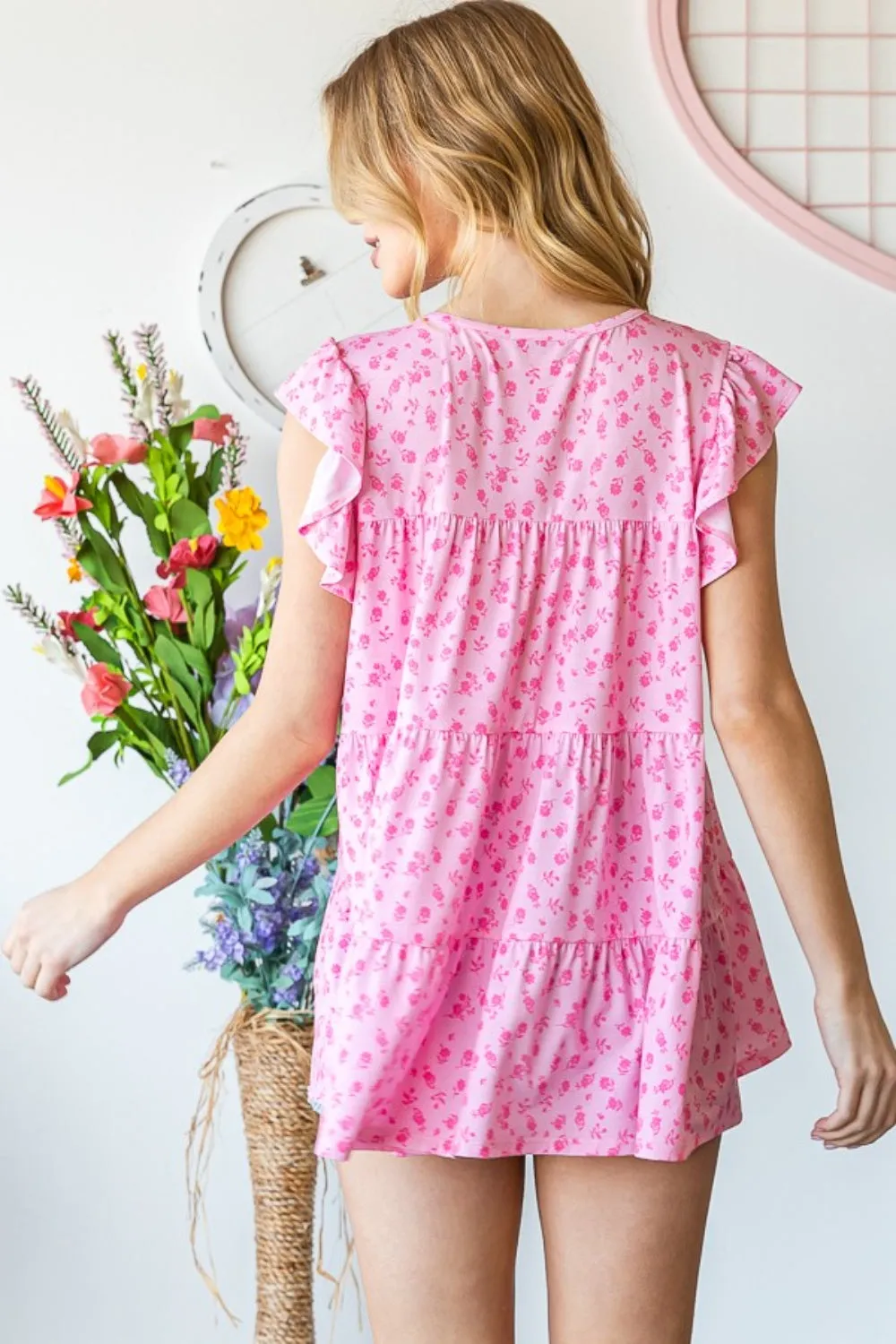 Full Size Floral Ruffled Tiered Top