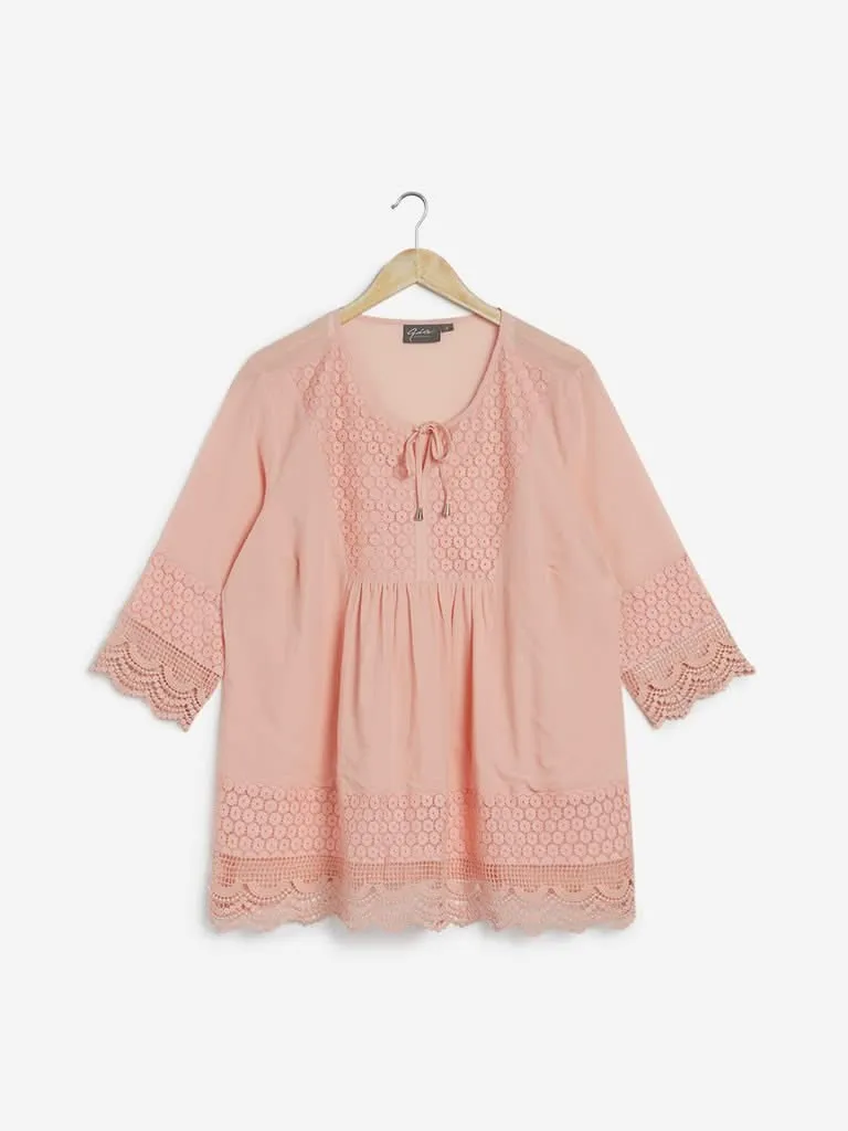 Gia Peach Crotchet Peasant Top