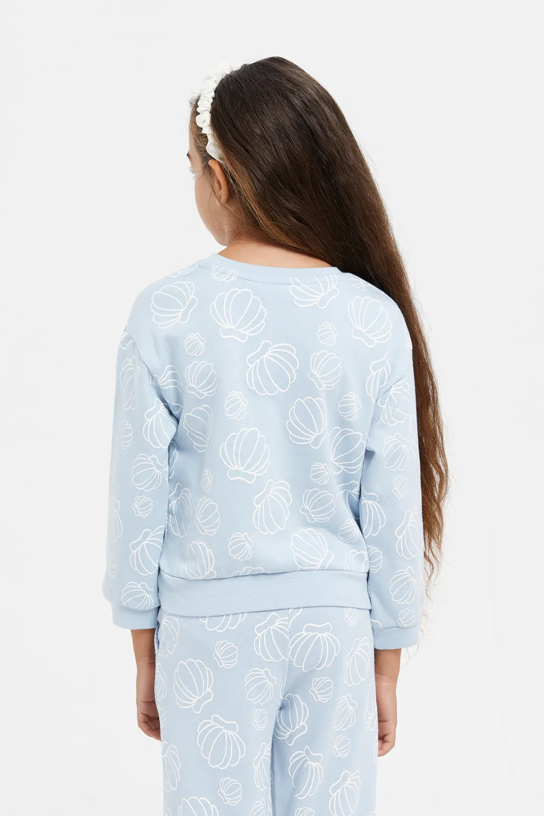 Girls Blue Printed Sweatshirt