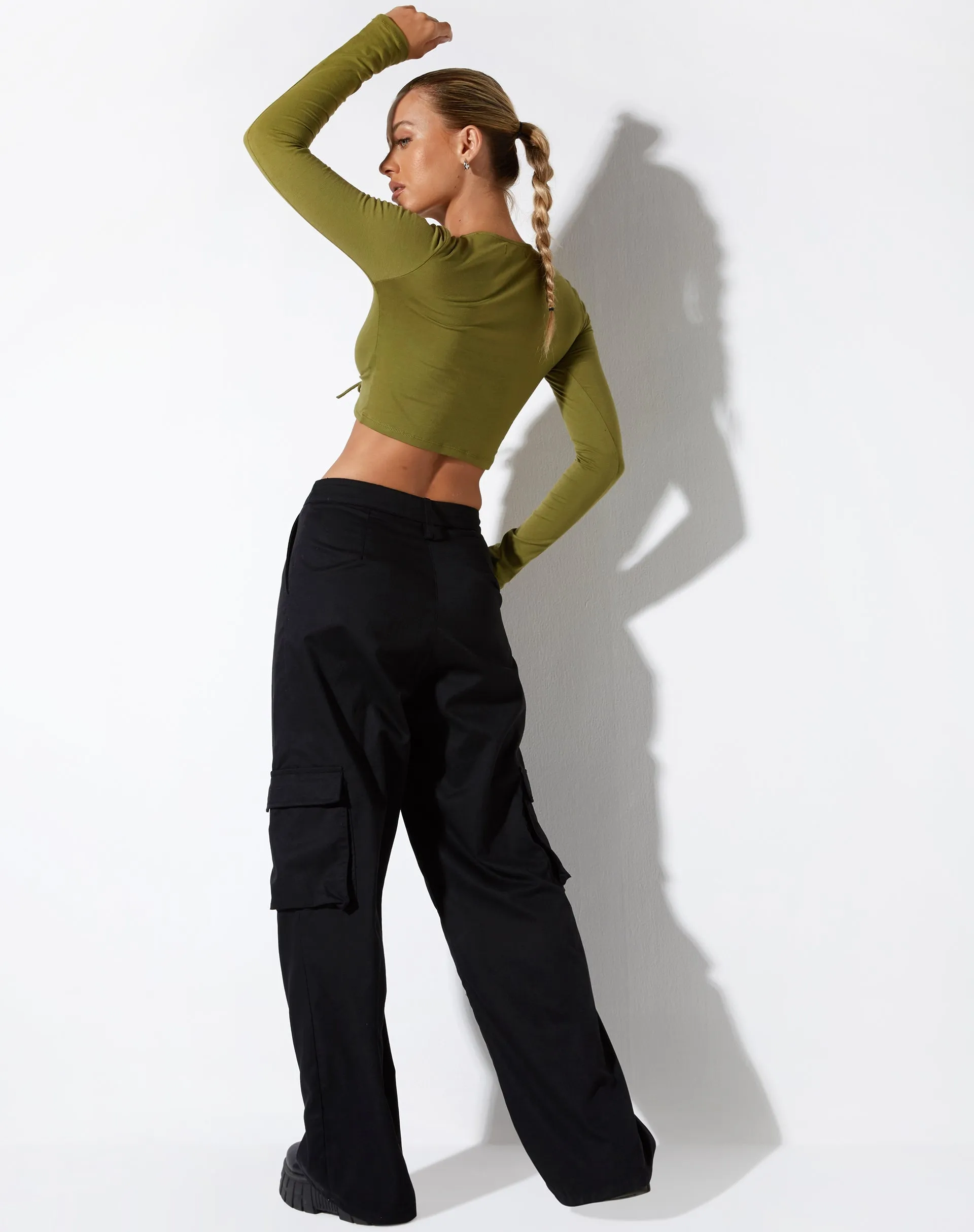 Gisy Crop Top in Lycra Khaki