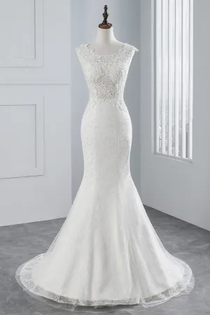 Glamorous Long Mermaid Tulle Appliques Lace Wedding Dress