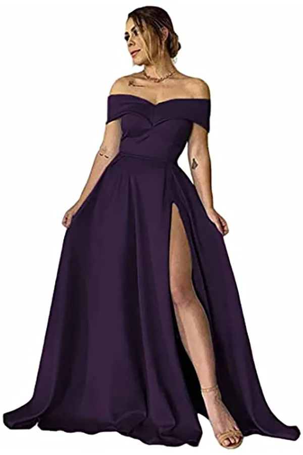 Glamorous Off-the-Shoulder Prom Gown with Elegant Split Hem