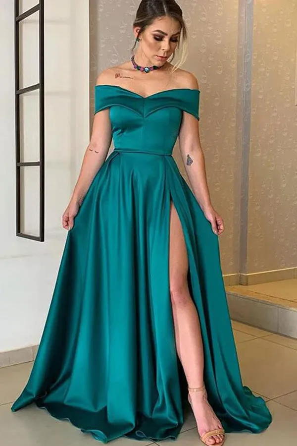 Glamorous Off-the-Shoulder Prom Gown with Elegant Split Hem