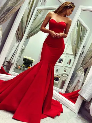 Glamorous Sweetheart Sleeveless Prom Dress | Red Mermaid Evening Gowns On Sale BC0445