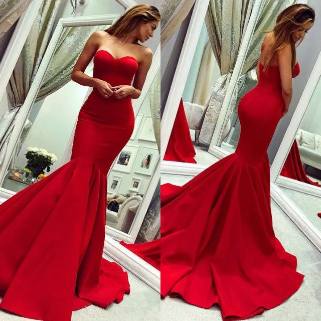 Glamorous Sweetheart Sleeveless Prom Dress | Red Mermaid Evening Gowns On Sale BC0445