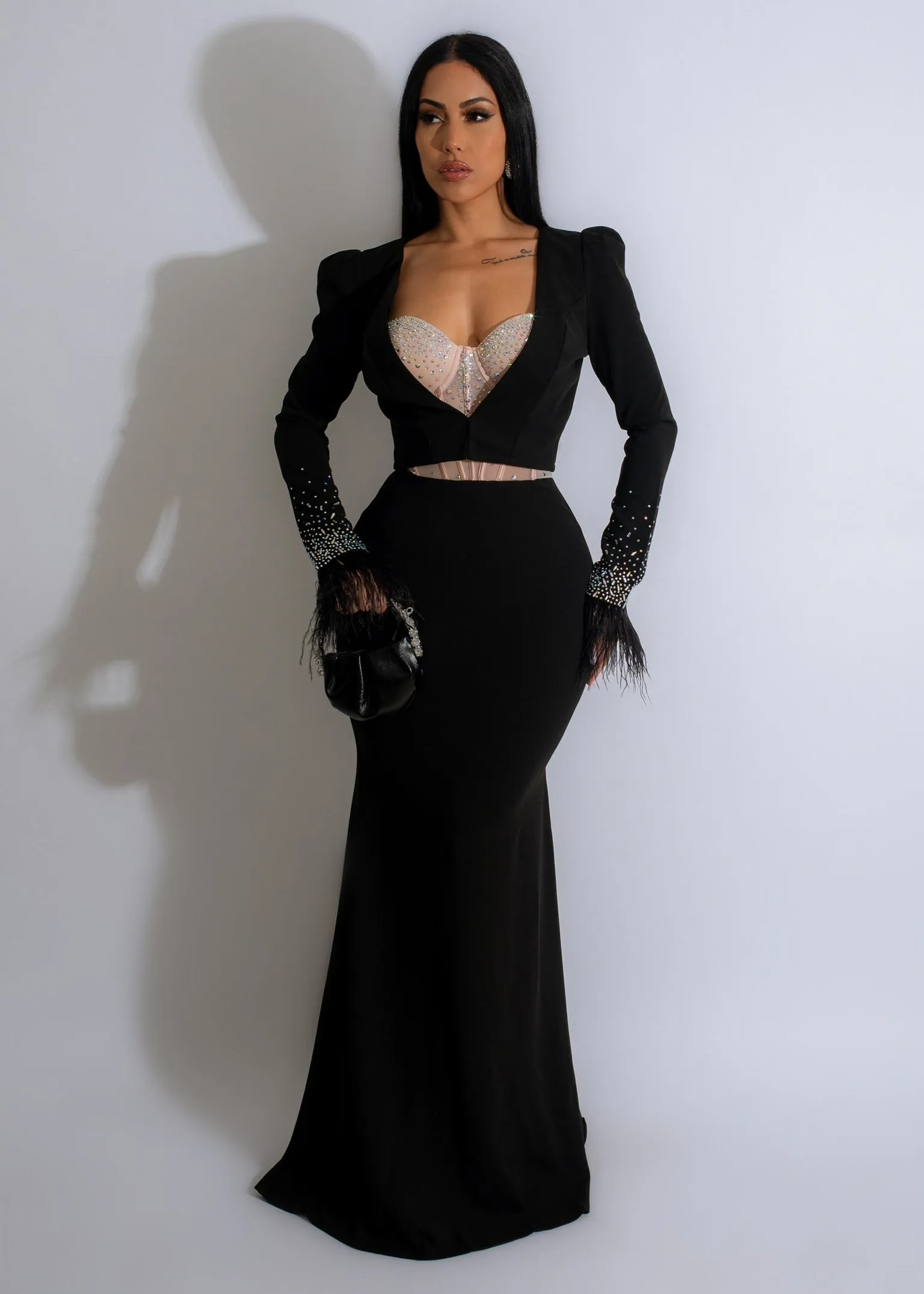 Glow Up Rhinestone Maxi Dress Black