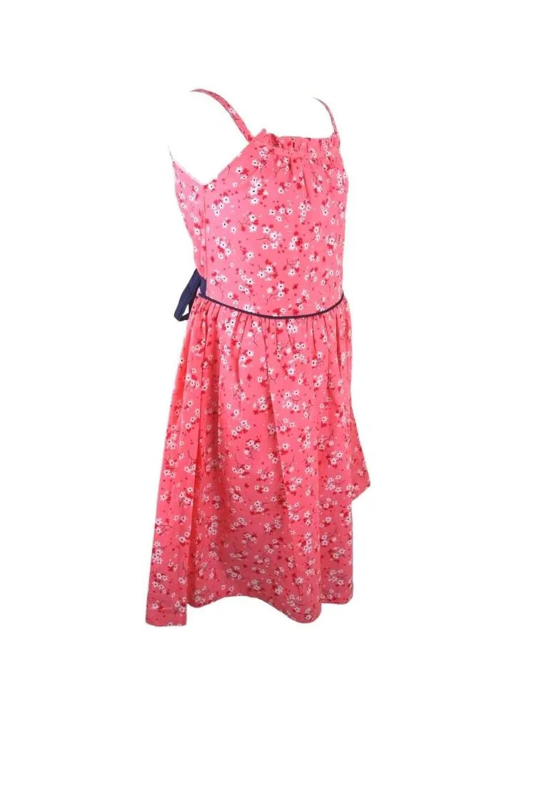 Haltered Dress Spaghetti Floral Printed With Lining Shirring And Piping - Peach