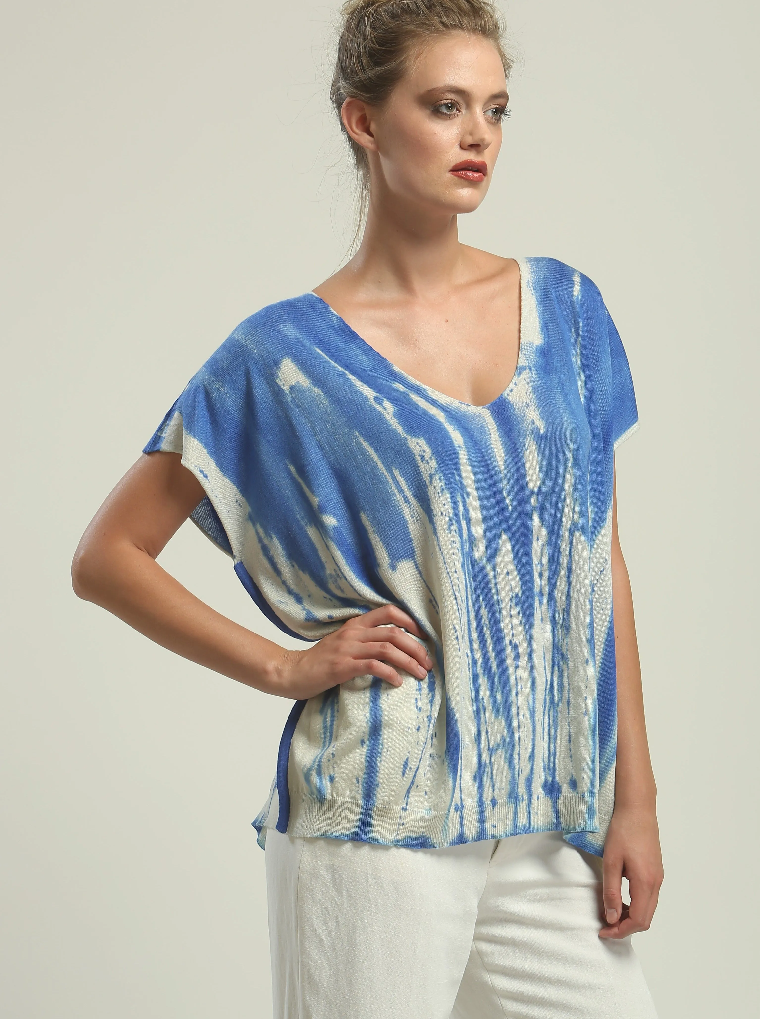 Hand Painted V neck Poncho Tee