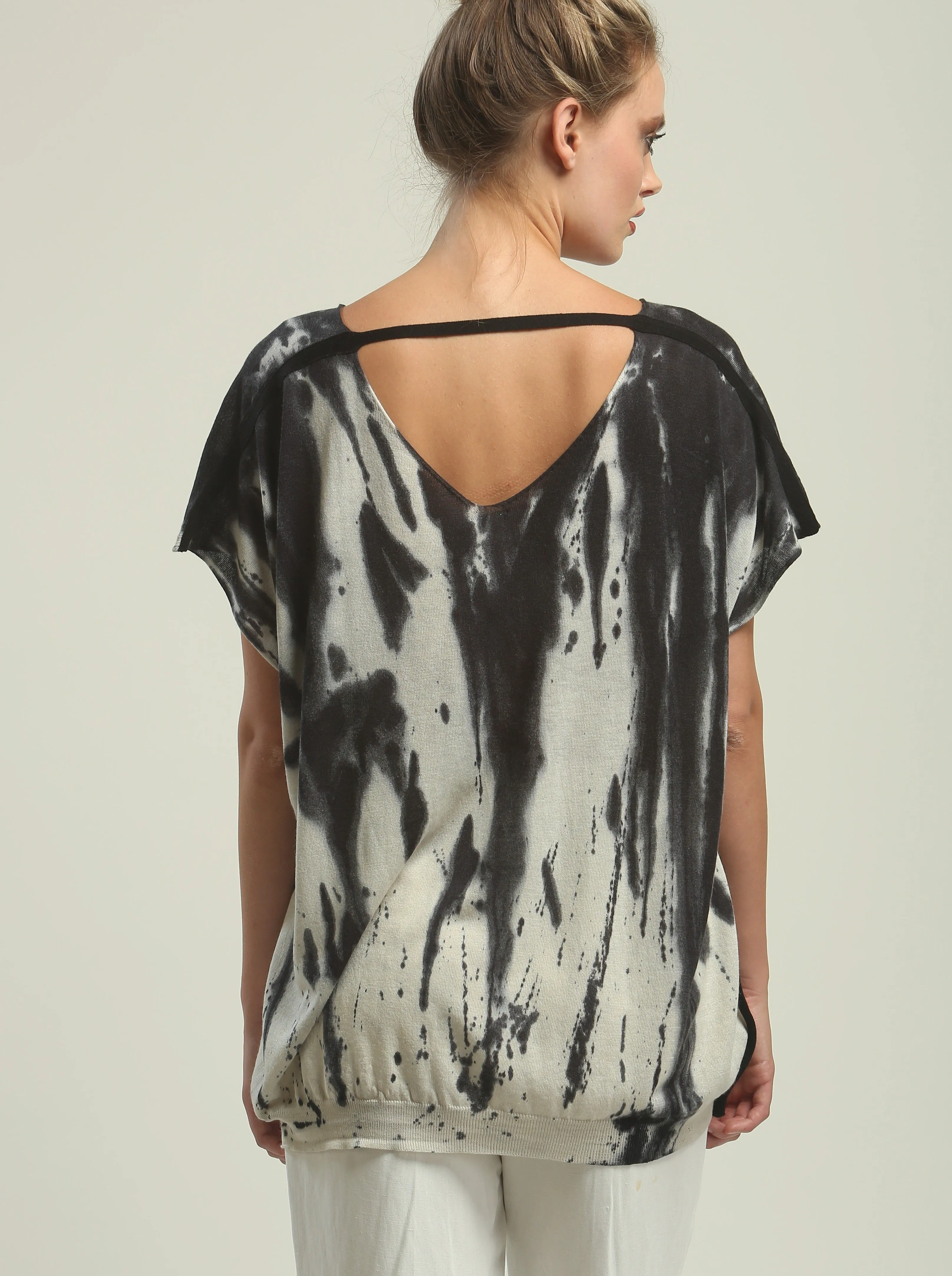 Hand Painted V neck Poncho Tee