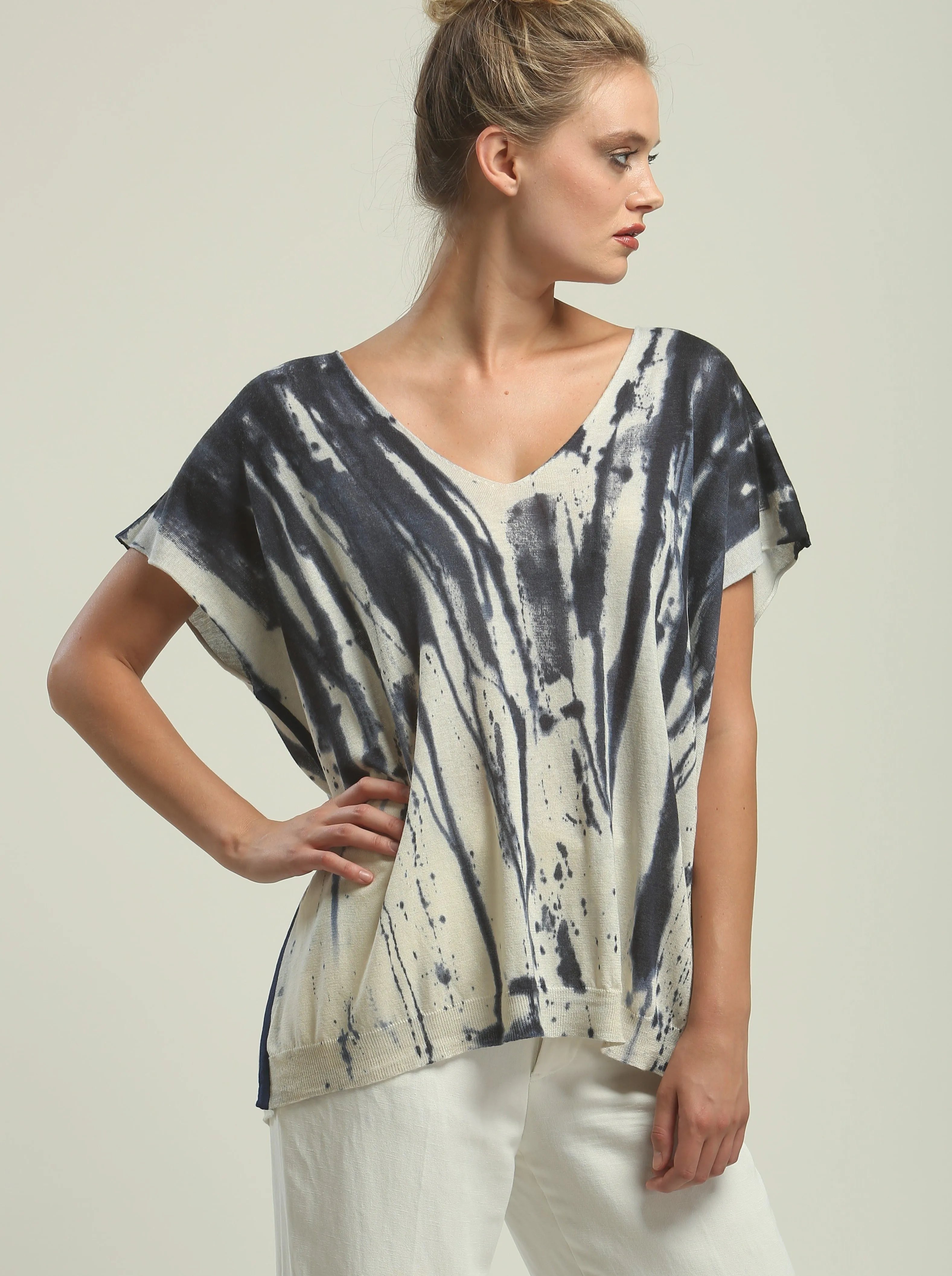 Hand Painted V neck Poncho Tee