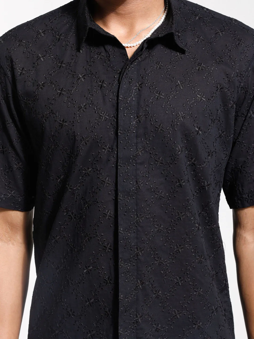 Jashvi Men's Black Cotton Ethnic Shirt