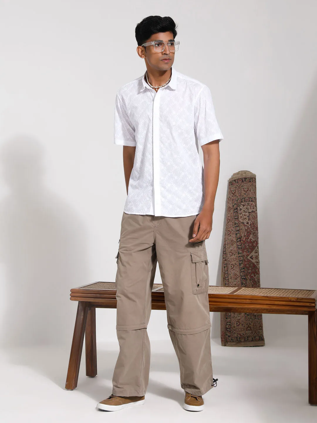 Jashvi Men's White Cotton Ethnic Shirt