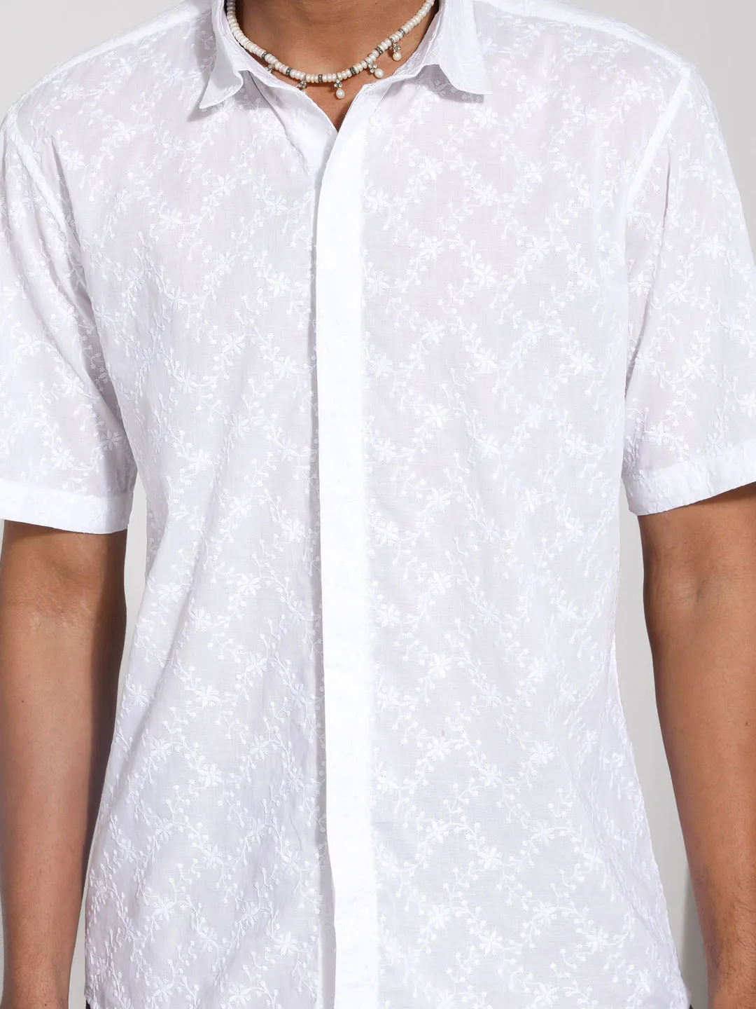 Jashvi Men's White Cotton Ethnic Shirt