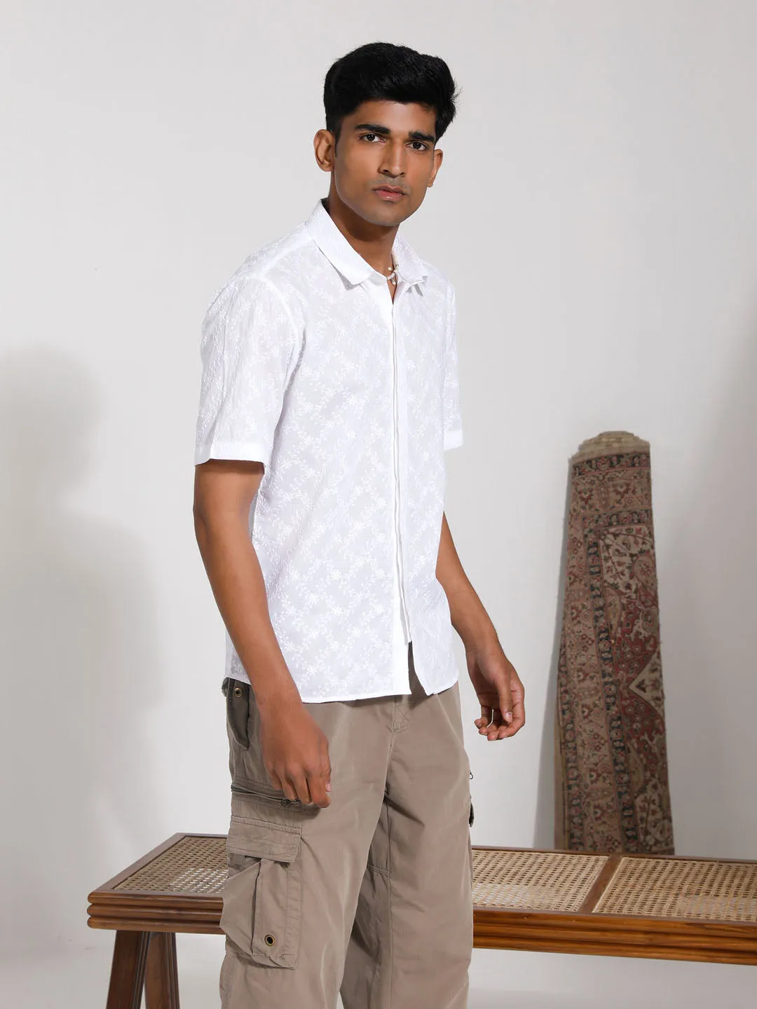 Jashvi Men's White Cotton Ethnic Shirt