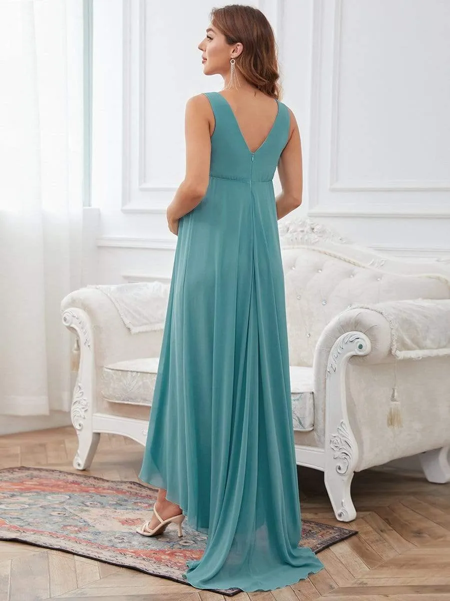 Jeweled Top Asymmetrical Formal Maternity Dress