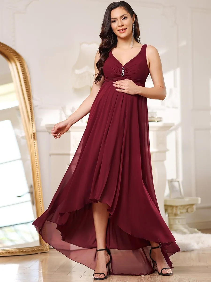 Jeweled Top Asymmetrical Formal Maternity Dress